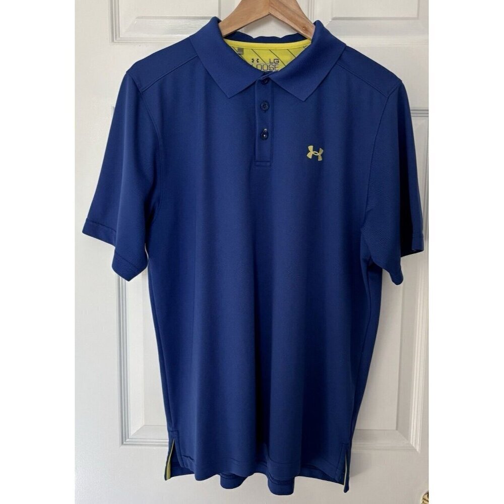 UNDER ARMOUR Loose Fit Short Sleeve Polo Size Large Royal Performance Golf